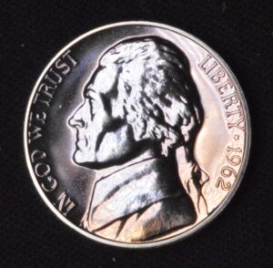 COBALT COLOR STEEL TONED 1962 PROOF JEFFERSON NICKEL!