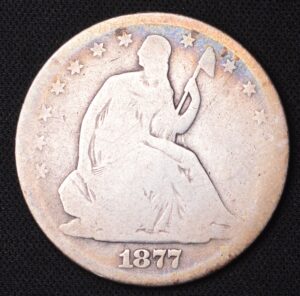 1877 Rainbow Toned Silver Liberty Seated Half Dollar (Beautiful Rainbow Color, Better Date!)