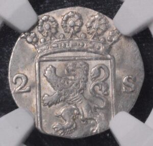 1733 Netherlands Silver Colonial Coin 2 Stuiver Graded NGC! Wonderful Eye Appeal!