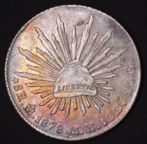 1878 Mo MH Mexico First Republic 8 Reales Silver Coin Huge Coin Gorgeous Rainbow Colors! RARE!