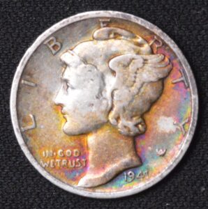 1941-S Mercury Dime with Beautiful Natural Rainbow Color Toning!