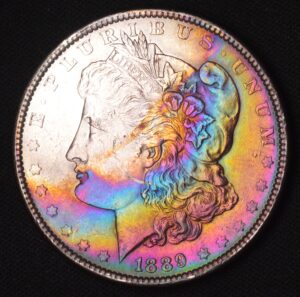 1889 Morgan Silver Dollar MONSTER RAINBOW TONING on Obverse (Some on Reverse) BU Brilliant Uncirculated Condition!