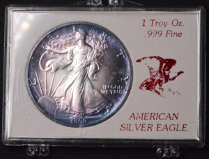 1990 American Silver Eagle BEAUTIFUL PURPLE Toning!