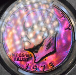 MONSTER PURPLE GRAPE TONED SILVER 1973-S IKE DOLLAR PCGS DETAILS