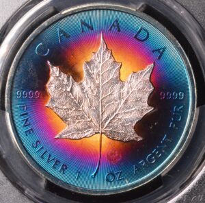 MONSTER TONED!!! Canadian (Canada) 2014 Silver $5 Maple Leaf PCGS Unc Details (Beautiful Perfect Toning)!