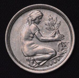 Uncirculated 1949-G Germany 50 Pfennig Foreign Coin! Beautiful Blast White Luster!