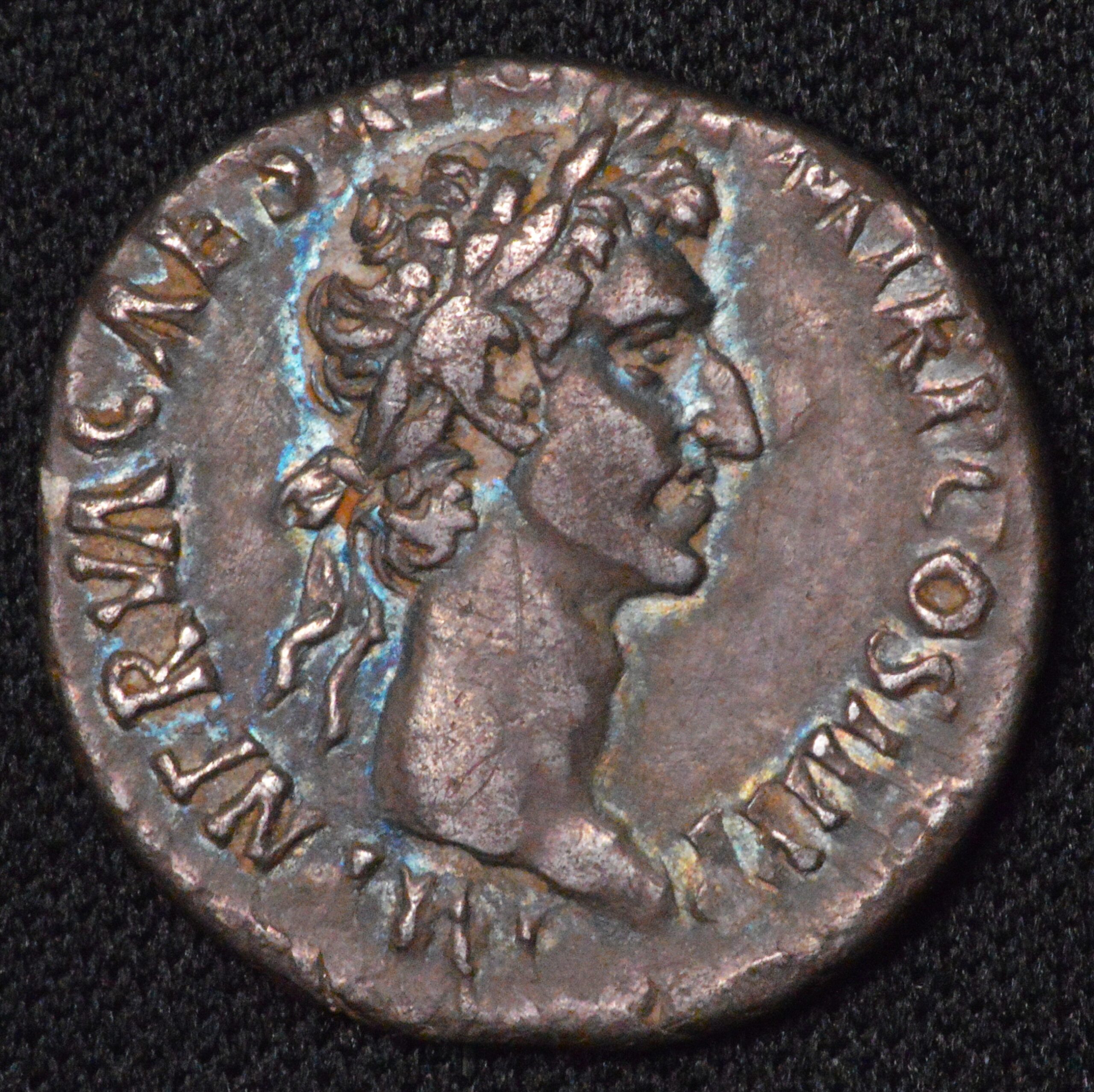NFS NOT FOR SALE: EMPEROR NERVA ROMAN SILVER DENARIUS MONSTER COLORS GLOWING TONED!