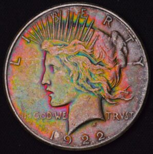 MONSTER TONED! ORIGINAL RAINBOW PROGRESSION 1922-S PEACE DOLLAR! EXTREMELY RARE TO SEE THIS TYPE OF MONSTER COLOR! 1 OUT OF A MILLION!