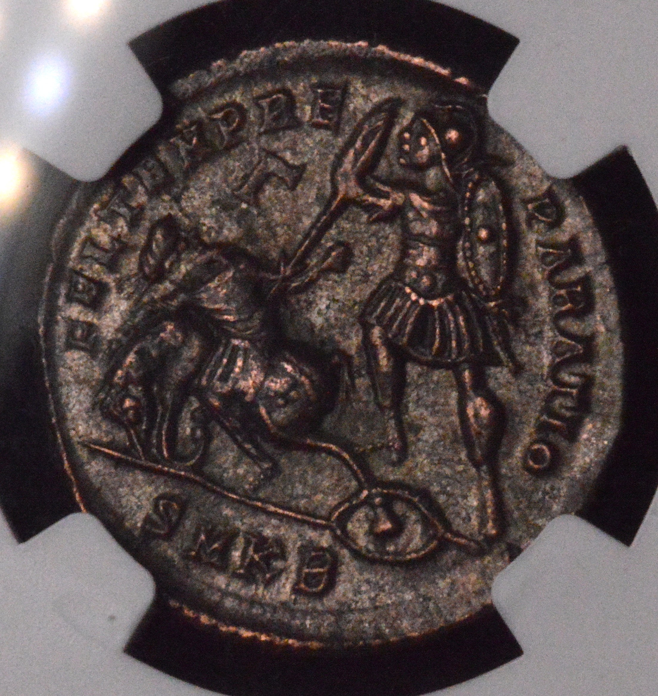 FANTASTIC EMPEROR CONSTANTIUS II BILLON ROMAN COIN WITH VERY GRAPHIC REVERSE! NGC XF!