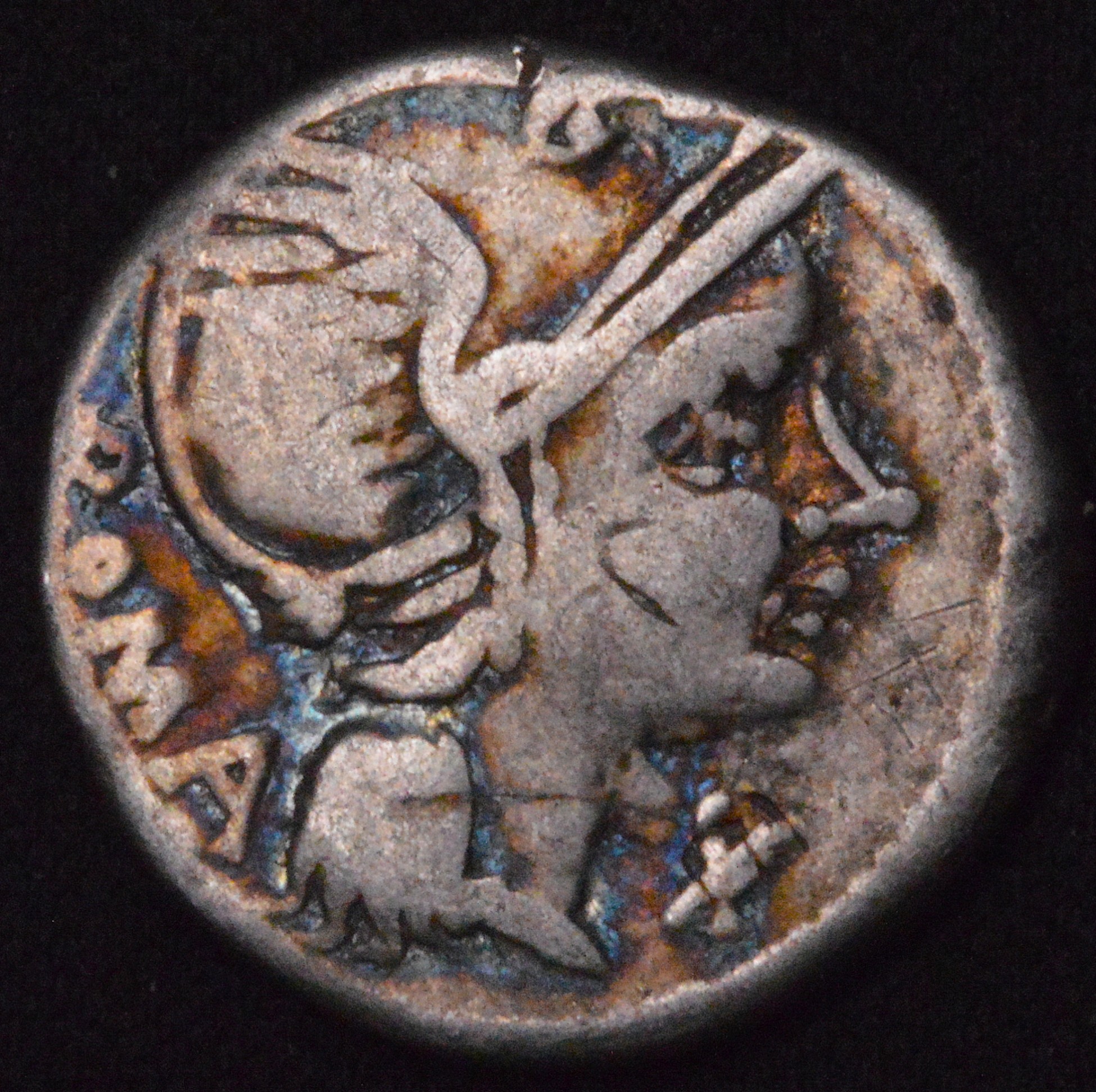 GORGEOUS RAINBOW TONED SILVER ANCIENT DENARIUS!